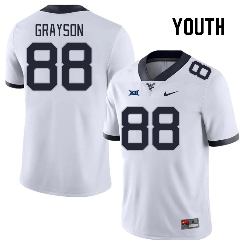Youth #88 Donovan Grayson West Virginia Mountaineers College Football Jerseys Stitched Sale-White - Click Image to Close